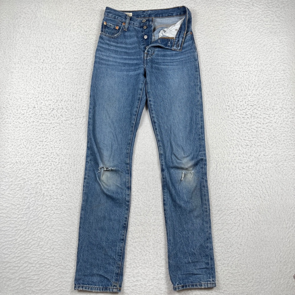 Levis 501 Jeans Womens 23 Blue Original Distressed High Rise Vintage Denim
